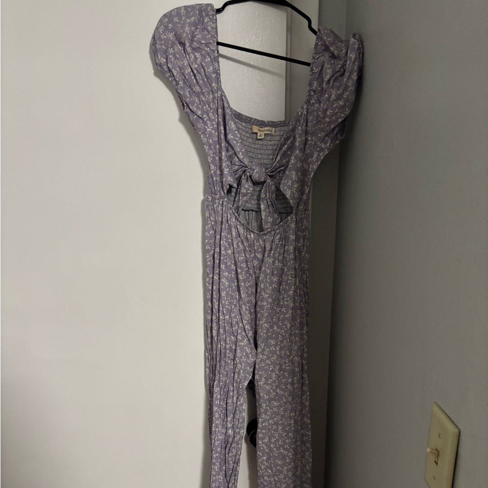 Purple Floral Jumpsuit with Bow Detail